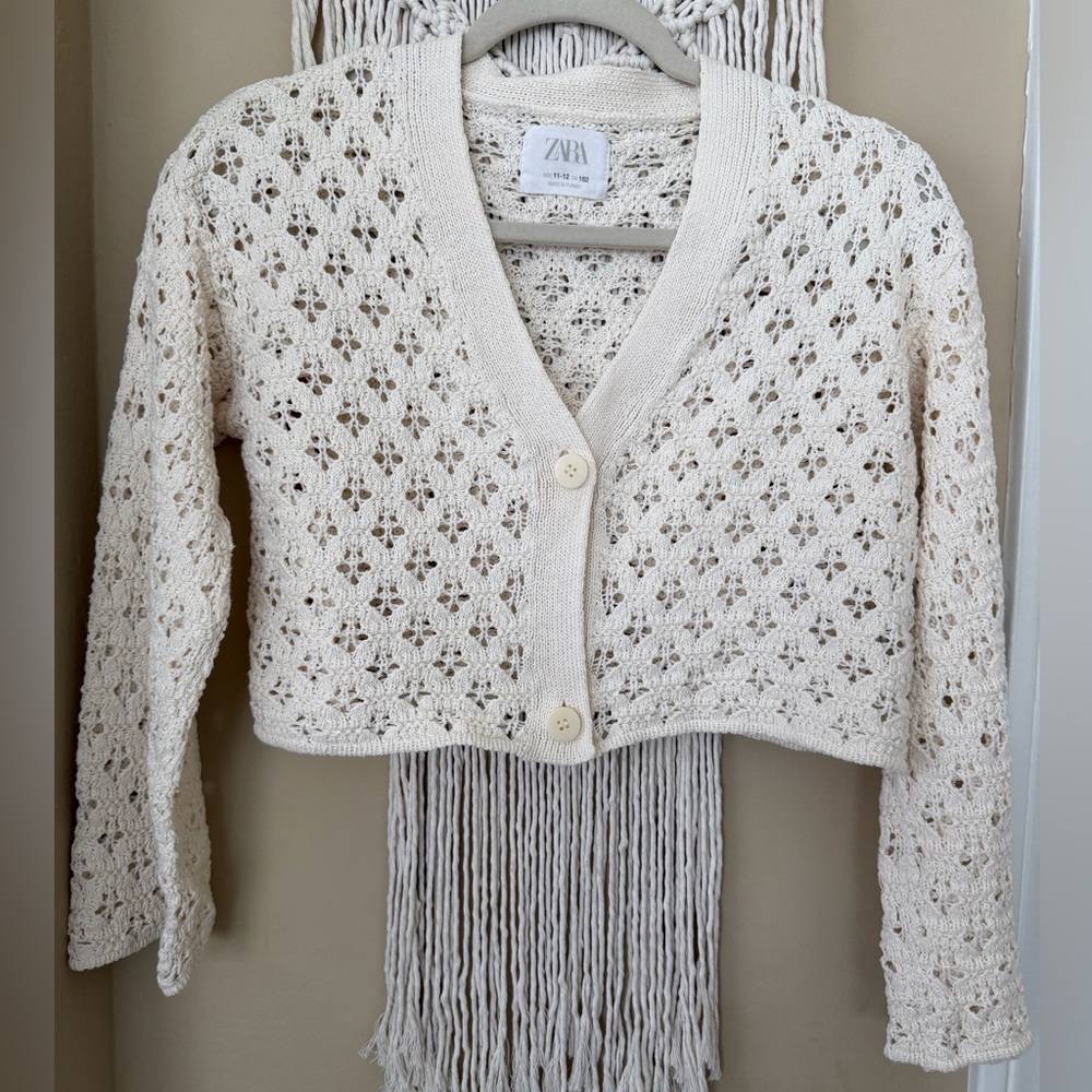 Zara Cream/Ecru Open-Knit Cardigan
